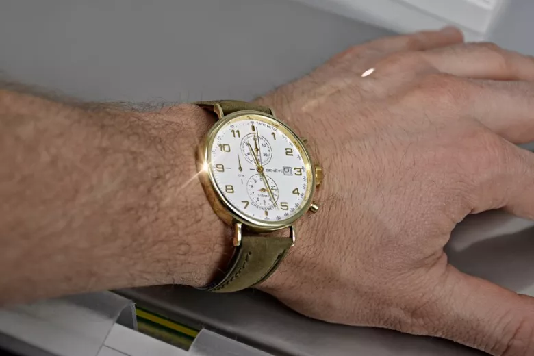 Желтое золото мужские часы Geneve mw053y