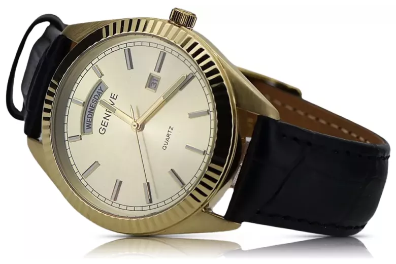 Gold men's watch Geneve ★ zlotychlopak.pl ★ Gold purity 585 333 Low Price!