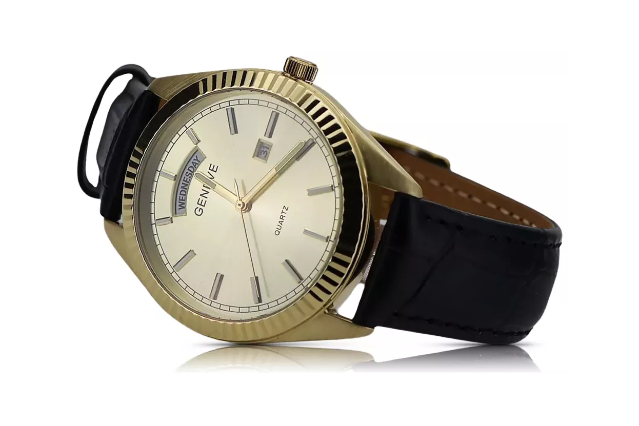 Gold men's watch Geneve ★ zlotychlopak.pl ★ Gold purity 585 333 Low Price!