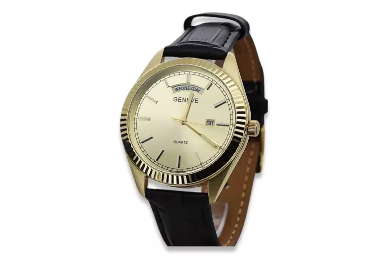 Gold men's watch Geneve ★ zlotychlopak.pl ★ Gold purity 585 333 Low Price!