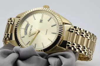 Gold men's watch Geneve ★ zlotychlopak.pl ★ Gold purity 585 333 Low Price!