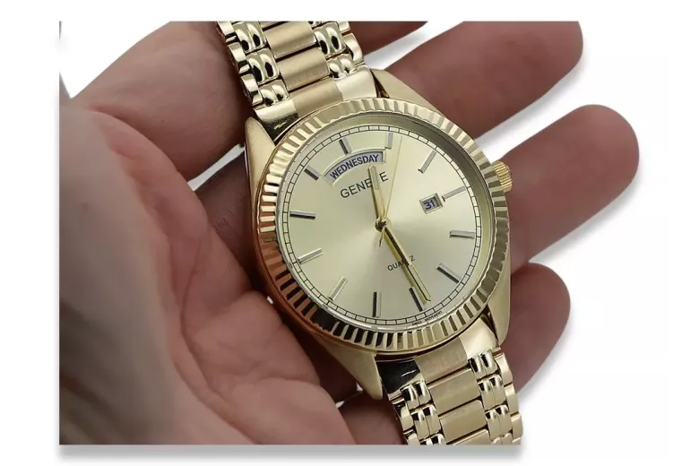 Gold men's watch Geneve ★ zlotychlopak.pl ★ Gold purity 585 333 Low Price!