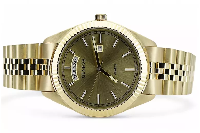 Gold men's watch Geneve ★ zlotychlopak.pl ★ Gold purity 585 333 Low Price!