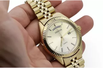 Złoty zegarek z bransoletą męski 14k Geneve mw008ydy@mbw022y