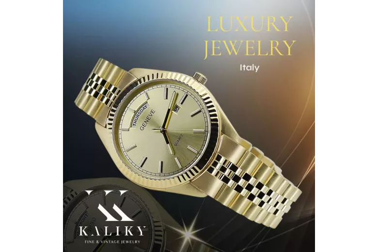 Gold men's watch Geneve ★ zlotychlopak.pl ★ Gold purity 585 333 Low Price!