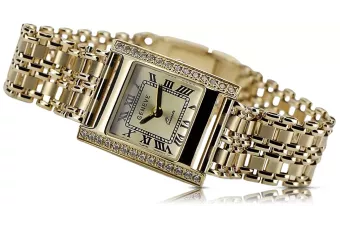 14K Gold Diamond Жіноча годинник, прямокутник 0.25ct lwd035ydy&lbw001y