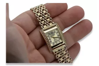 14K Gold Diamond Women's Watch, Rectangle 0.25ct lwd035ydy&lbw001y
