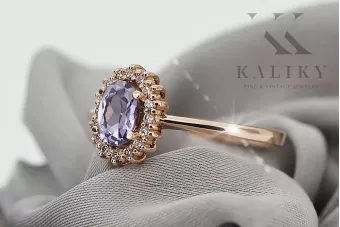 Оригинальный Vintage 14K Розовое золото Александритовое кольцо Винтажный crc009r