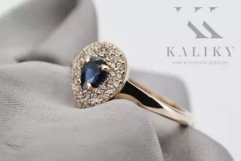 Pierścionek Szafir Oryginalny łezka14k z różowego złota crc011r