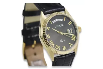 Złoty zegarek męski 14K Geneve 585, czarny cyferblat, 41mm | Zlotychlopak.pl