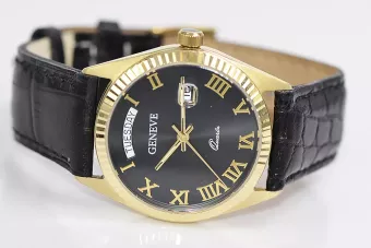 Złoty zegarek męski 14K Geneve 585, czarny cyferblat, 41mm | Zlotychlopak.pl