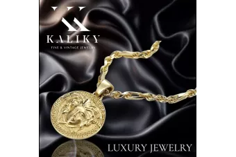 Złoty medalik Grecka droga meduza 14k 585 z łańcuszkiem Corda Figaro cpn049y&cc082y