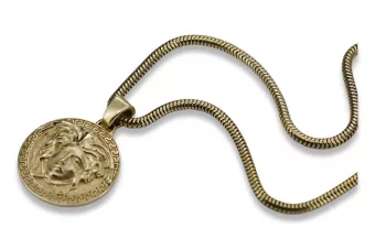 Złota zawieszka Meduza grecki wzór 14k 585 z łańcuszkiem cpn049y&cc020y