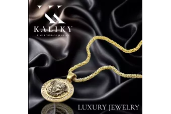 Złota zawieszka Meduza grecki wzór 14k 585 z łańcuszkiem królewskim cpn053ywS&cc014y