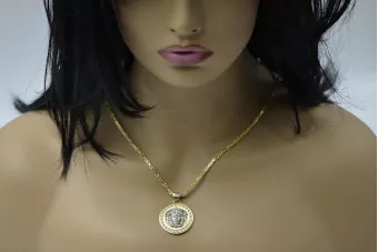 Złota zawieszka Meduza grecki wzór 14k 585 z łańcuszkiem królewskim cpn053ywS&cc014y