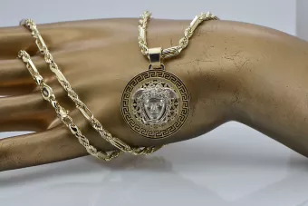 Złota zawieszka Meduza grecki wzór 14k 585 z łańcuszkiem cpn053ywS&cc082y