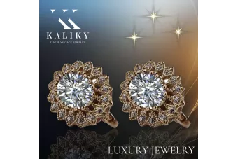 Russische sowjetische rosa 14k 585 Gold Zirkon Ohrringe vec125 Vintage