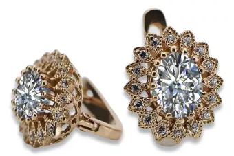 Cercei sovietici rusești, roz trandafir, aur 585, zircon, vec125 Vintage