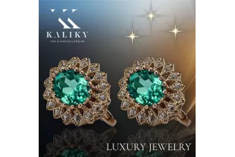 Vintage rose pink 14k 585 gold emerald earrings vec125 Vintage