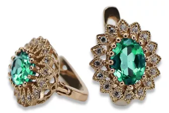 Ruso soviético rosa rosa 14k 585 oro esmeralda pendientes vec125 Vintage
