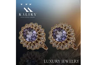 Винтидж розови обеци с александрит 14k 585 злато vec125 Vintage