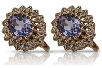 Pendientes de alejandrita de oro rosa vintage de 14k 585 vec125 Vintage