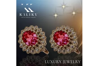 Vintage rose pink 14k 585 gold ruby earrings vec125 Vintage