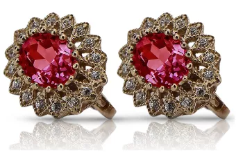 Vintage rose pink 14k 585 gold ruby earrings vec125 Vintage