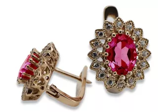 Vintage rose pink 14k 585 gold ruby earrings vec125 Vintage