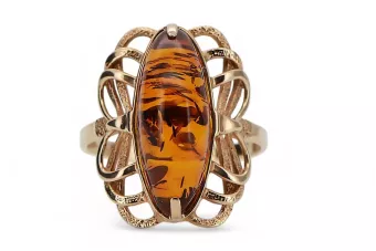 Russischer Rosé-Sowjet-Ring aus der UdSSR, rot, 585 583 Gold, Bernstein, vrab008