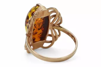 Russischer Rosé-Sowjet-Ring aus der UdSSR, rot, 585 583 Gold, Bernstein, vrab008