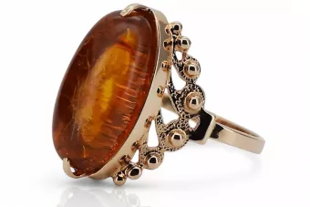 Russischer Rosé-Sowjet-Ring aus der UdSSR, rot, 585 583 Gold, Bernstein, vrab004
