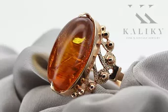 Руска роза съветско розово СССР червено 585 583 златен кехлибарен пръстен vrab004