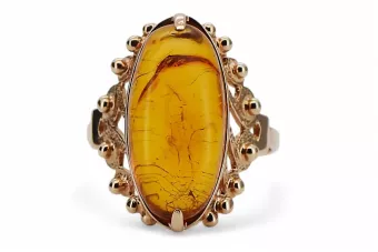 Руска роза съветско розово СССР червено 585 583 златен кехлибарен пръстен vrab004