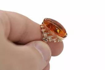 Руска роза съветско розово СССР червено 585 583 златен кехлибарен пръстен vrab004