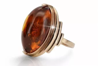 Russian rose Soviet pink USSR red 585 583 gold amber ring vrab004