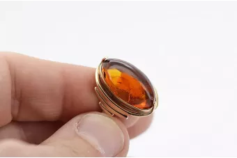 Руска роза съветско розово СССР червено 585 583 златен кехлибарен пръстен vrab004