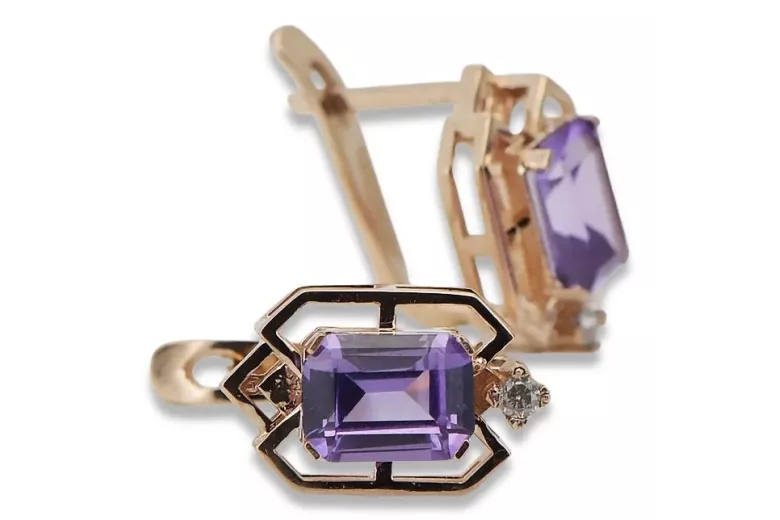 Boucles d'oreilles en alexandrite rose 14 carats 585, style vintage russe soviétique vec020r