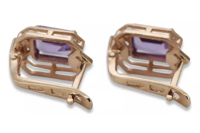 Boucles d'oreilles en alexandrite rose 14 carats 585, style vintage russe soviétique vec020r