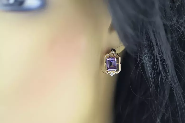 Boucles d'oreilles en alexandrite rose 14 carats 585, style vintage russe soviétique vec020r