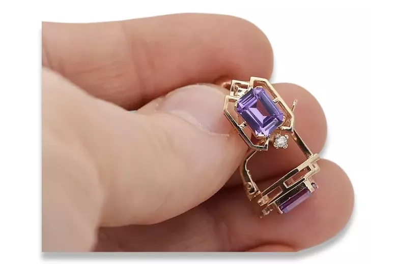 Boucles d'oreilles en alexandrite rose 14 carats 585, style vintage russe soviétique vec020r