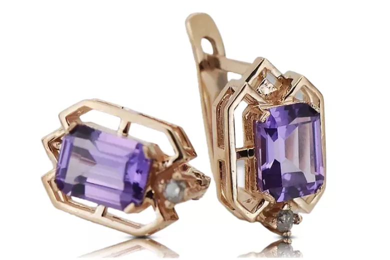 Boucles d'oreilles en alexandrite rose 14 carats 585, style vintage russe soviétique vec020r