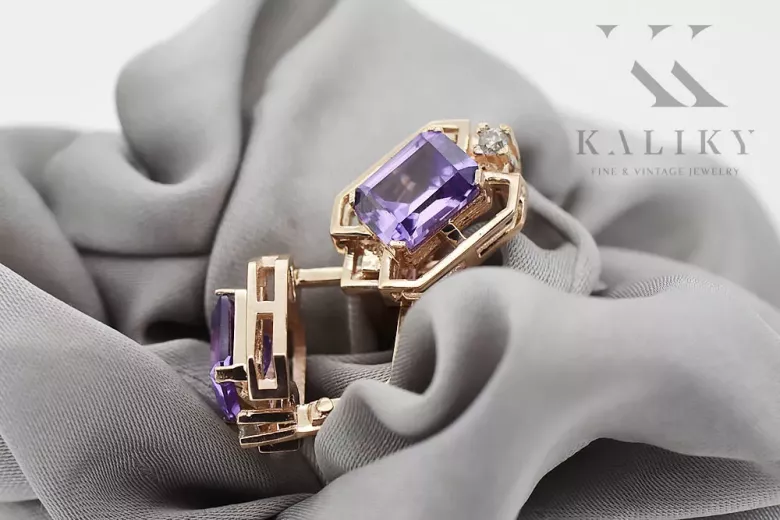Rose rosa 14k 585 gold alexandrite diamant Ohrringe vec020r Vintage russischer Sowjetstil