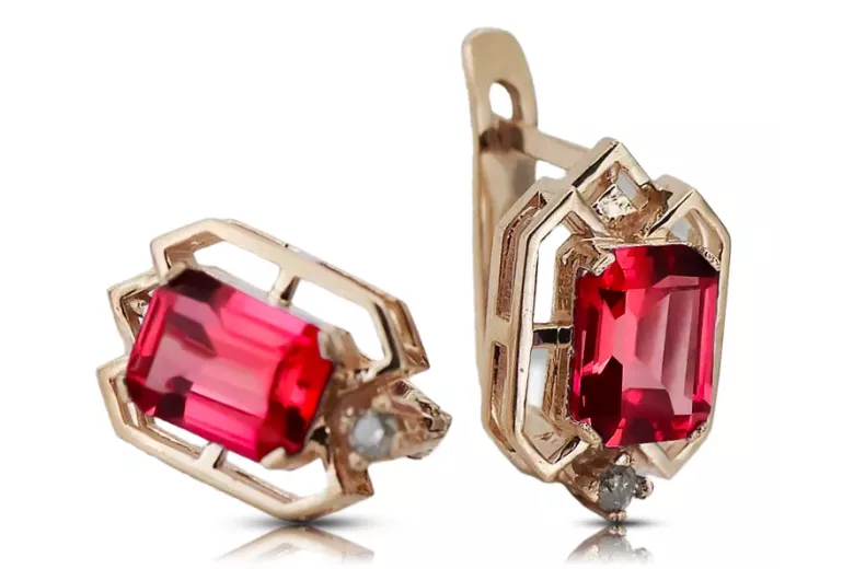 Ruby Diamanten Vintage Ohrringe Handwerk Original 14K Rose Gold vec020r