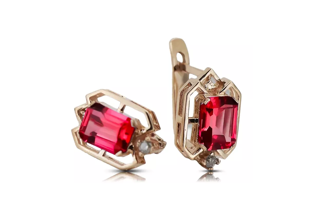 Ruby Diamanten Vintage Ohrringe Handwerk Original 14K Rose Gold vec020r Ruby Diamanten Vintage Ohrringe Handwerk Original 14K Rose Gold vec020r