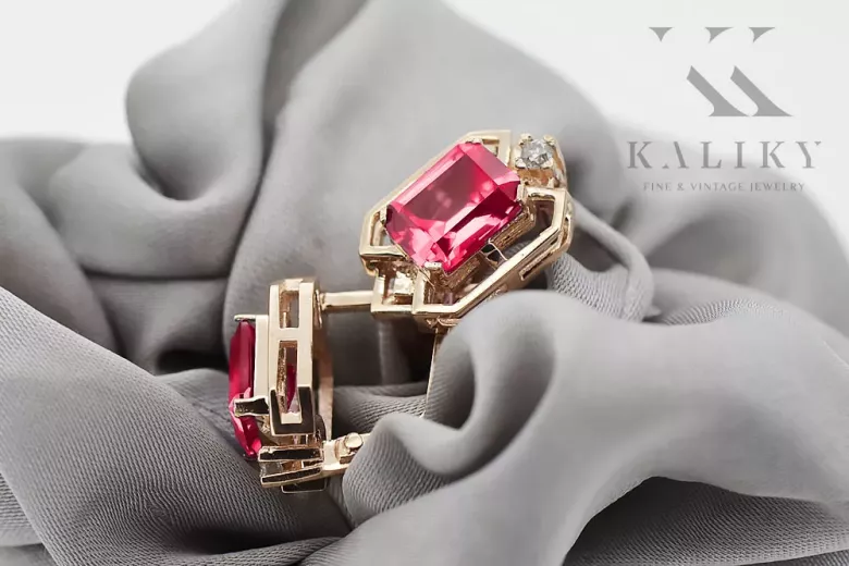 Ruby Diamanten Vintage Ohrringe Handwerk Original 14K Rose Gold vec020r