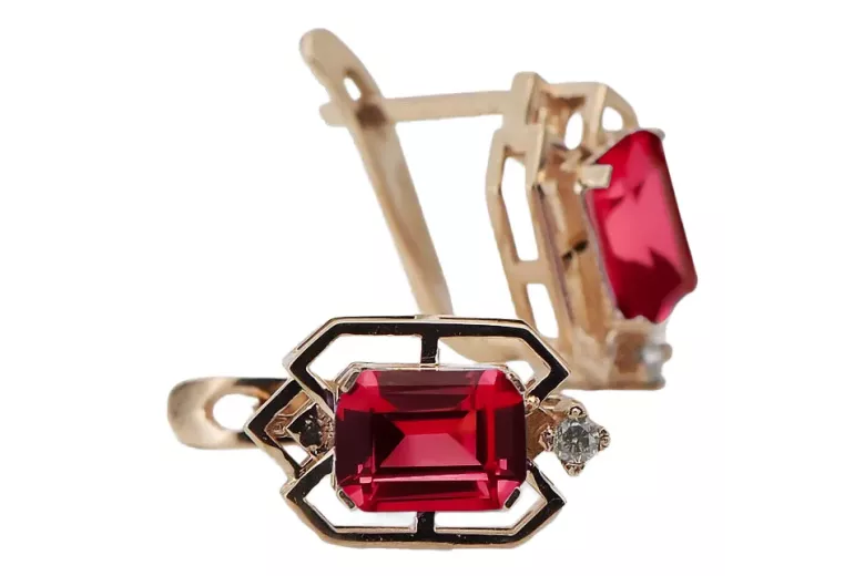 Ruby Diamanten Vintage Ohrringe Handwerk Original 14K Rose Gold vec020r