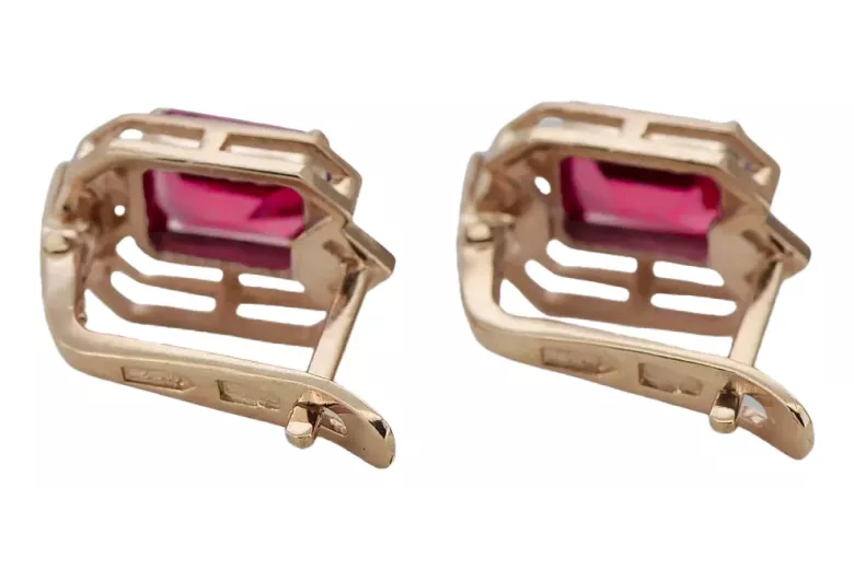 Ruby Diamanten Vintage Ohrringe Handwerk Original 14K Rose Gold vec020r