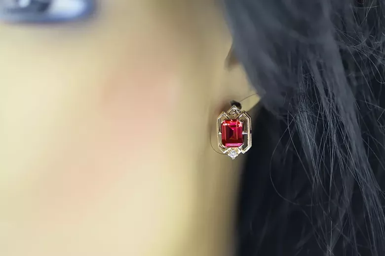 Ruby Diamanten Vintage Ohrringe Handwerk Original 14K Rose Gold vec020r