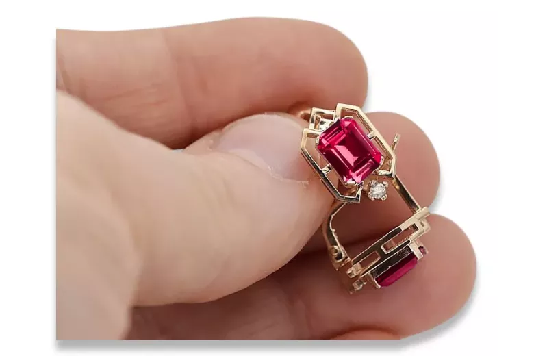 Ruby Diamanten Vintage Ohrringe Handwerk Original 14K Rose Gold vec020r